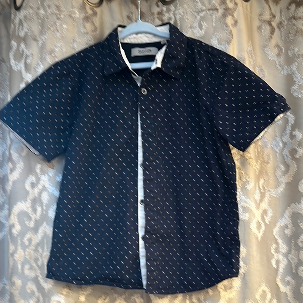 Kenneth Cole Reaction Navy Blue Short Sleeve Button Down Shirt Size 7